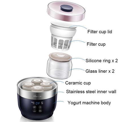 Bear SNJ-C10T1 Fully Automatic Ceramic Yogurt Cup Rice Wine Cheese Machine Yogurt Machine, Glass Liner + Split Cup(CN Plug)-garmade.com