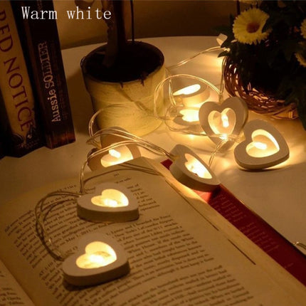 1.2m 10 LEDs Wooden Heart Christmas Party Outdoor Indoor Heart Decoration String Light-garmade.com