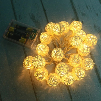2.2m 20 LEDs Battery Box Powered Rattan Ball String Christmas Wedding Decoration Lamp(Warm White)-garmade.com
