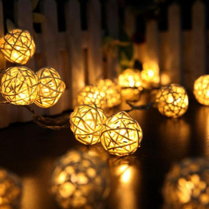 2.2m 20 LEDs Battery Box Powered Rattan Ball String Christmas Wedding Decoration Lamp(Warm White)-garmade.com