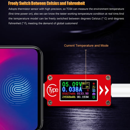 TC64 Color Ccreen PD Fast Charge Detection Type-C Voltage Current Meter Tester-garmade.com