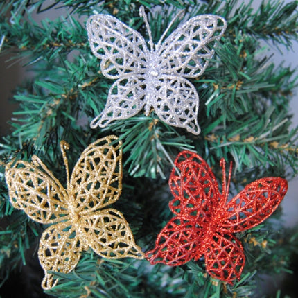 5 PCS Christmas Tree Decoration Artificial Flower Butterfly Christmas Pendant, Color:Gold-garmade.com