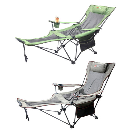 Portable Outdoor Folding Recliner Wild Fishing Camping Leisure Stool Stainless Steel Folding Beach Chair Furniture(Black Khaki)-garmade.com