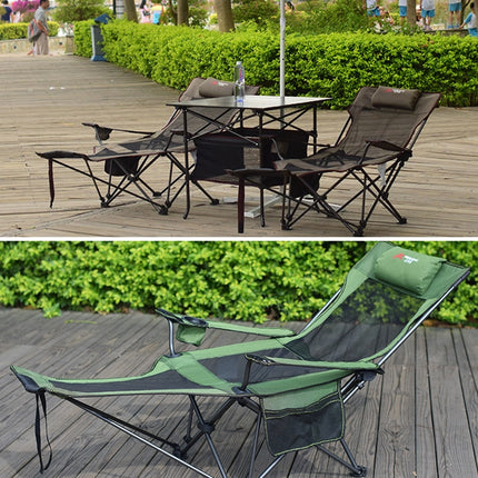 Portable Outdoor Folding Recliner Wild Fishing Camping Leisure Stool Stainless Steel Folding Beach Chair Furniture(Black Khaki)-garmade.com