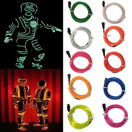 Flexible LED Light EL Wire String Strip Rope Glow Decor Neon Lamp USB Controlle 3M Energy Saving Mask Glasses Glow Line F277(Red Light)-garmade.com