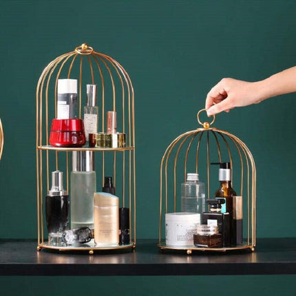 Cosmetic Storage Rack Bird Cage Desktop Shelf Dresser Skin Care Finishing Rack, Size:Small, Color:Gold-garmade.com
