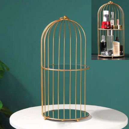 Cosmetic Storage Rack Bird Cage Desktop Shelf Dresser Skin Care Finishing Rack, Size:Large, Color:Gold-garmade.com