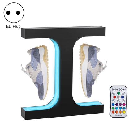 LM-011 LED Lighting Magnetic Levitation Shoes Display Stand, Style:15mm Black+Color Light+RC(EU Plug)-garmade.com
