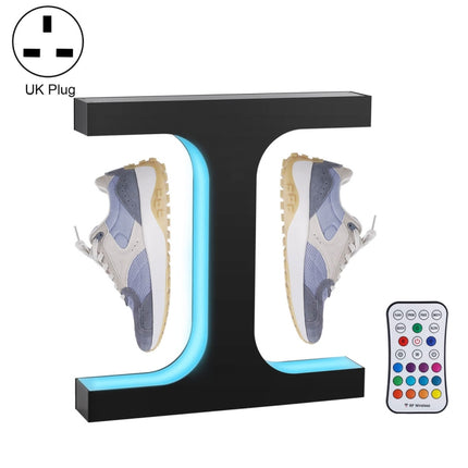 LM-011 LED Lighting Magnetic Levitation Shoes Display Stand, Style:15mm Black+Color Light+RC(UK Plug)-garmade.com