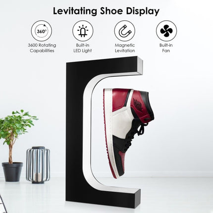 LM-001 LED Lighting Magnetic Levitation Shoes Display Stand, Style:15mm Black+White Light(UK Plug)-garmade.com