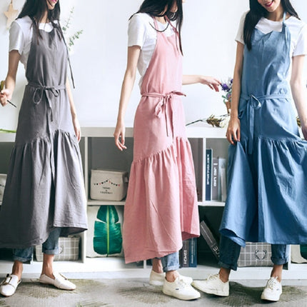 Cotton Linen Fishtail Long Slim Fit Apron Florist Manicure Shop Overalls(Pink)-garmade.com