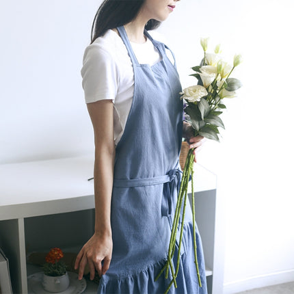 Cotton Linen Fishtail Long Slim Fit Apron Florist Manicure Shop Overalls(Blue)-garmade.com
