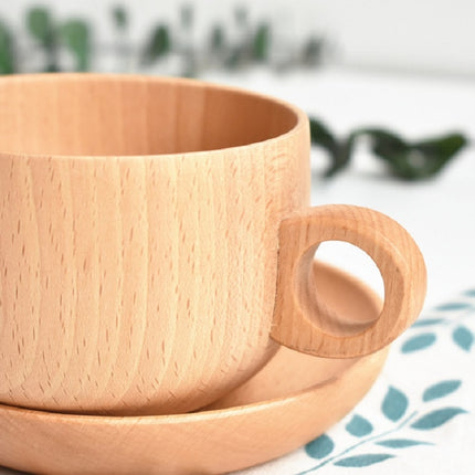 Beech Coffee Cup Wooden Water Cup Tea Cup with Handle, Style:Cup-garmade.com