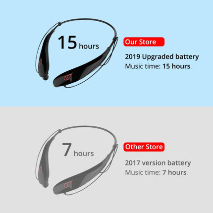 Large Capacity Battery Handsfree Sport Wireless Bluetooth Stereo Earphones with Mic(Black red)-garmade.com