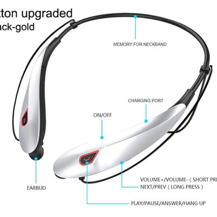 Large Capacity Battery Handsfree Sport Wireless Bluetooth Stereo Earphones with Mic(Gold Red)-garmade.com