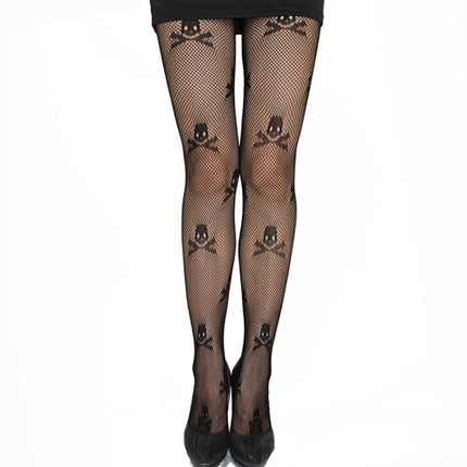 Sexy Fishnet Skull Print Stretch Pantyhose(Black)-garmade.com