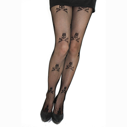 Sexy Fishnet Skull Print Stretch Pantyhose(Black)-garmade.com