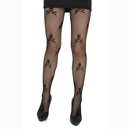 Sexy Fishnet Skull Print Stretch Pantyhose(Black)-garmade.com