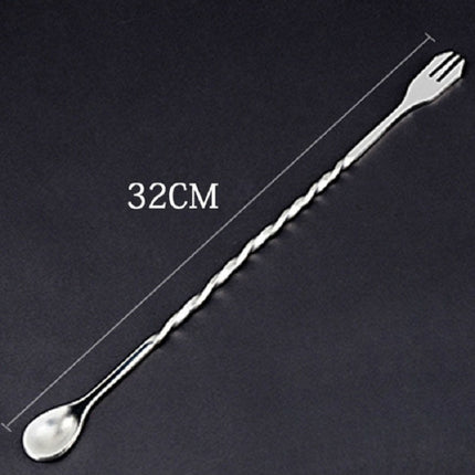 2 PCS Stainless Steel Long Handle Fork Spoon Cocktail Ice Stirrer Double Head Wine Mixing Stick-garmade.com