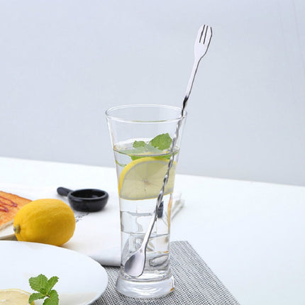 2 PCS Stainless Steel Long Handle Fork Spoon Cocktail Ice Stirrer Double Head Wine Mixing Stick-garmade.com