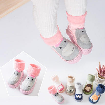 Autumn And Winter Thickened Terry Baby Shoes And Socks Children's Non-slip Soft Bottom Floor Socks, Size:Base Length 11 CM(Green Fawn)-garmade.com