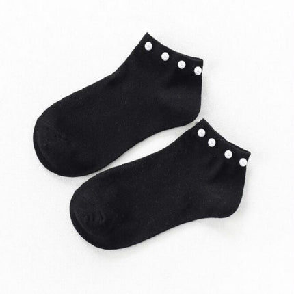 Ladies Short Socks Candy Color Socks Cotton Lovely Shiny Pearl Socks(Black)-garmade.com