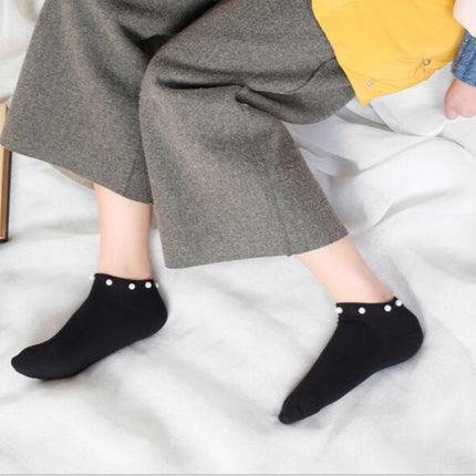 Ladies Short Socks Candy Color Socks Cotton Lovely Shiny Pearl Socks(Black)-garmade.com
