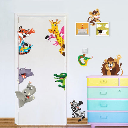 DIY Jungle Animals Cartoon Lion Elephant Giraffee PVC Wall Stickers-garmade.com