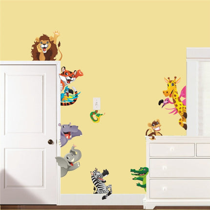 DIY Jungle Animals Cartoon Lion Elephant Giraffee PVC Wall Stickers-garmade.com