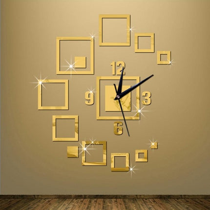 Wall Clocks Mirror 3D Stereo Acrylic Living Room Bedroom Decoration Wall Clock Fashion DIY Creative Wall Clock(Gold)-garmade.com