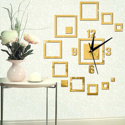 Wall Clocks Mirror 3D Stereo Acrylic Living Room Bedroom Decoration Wall Clock Fashion DIY Creative Wall Clock(Gold)-garmade.com