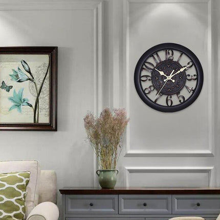 Home Round Retro Living Room Quartz Wall Clock(Antique Black)-garmade.com