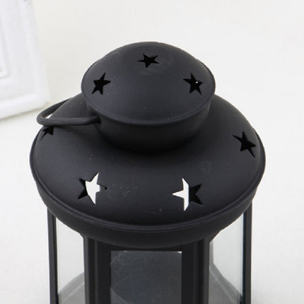 Hollow Star Iron Candle Holder Metal Crafts Portable Candle Holder Decoration(Black)-garmade.com