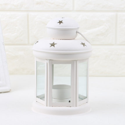 Hollow Star Iron Candle Holder Metal Crafts Portable Candle Holder Decoration(White)-garmade.com