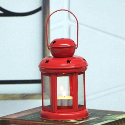 Hollow Star Iron Candle Holder Metal Crafts Portable Candle Holder Decoration(Red)-garmade.com
