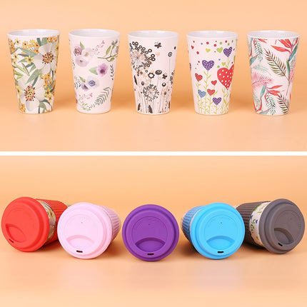 400ML Reusable Bamboo Fibre Coffee Cups Silicone Eco Friendly Travel Coffee Mugs(Yellow)-garmade.com