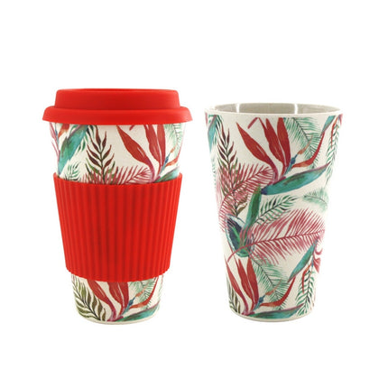 400ML Reusable Bamboo Fibre Coffee Cups Silicone Eco Friendly Travel Coffee Mugs(Red)-garmade.com