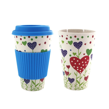 400ML Reusable Bamboo Fibre Coffee Cups Silicone Eco Friendly Travel Coffee Mugs(Blue)-garmade.com