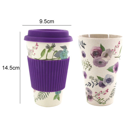 400ML Reusable Bamboo Fibre Coffee Cups Silicone Eco Friendly Travel Coffee Mugs(Purple)-garmade.com