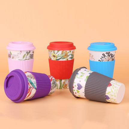 400ML Reusable Bamboo Fibre Coffee Cups Silicone Eco Friendly Travel Coffee Mugs(Purple)-garmade.com