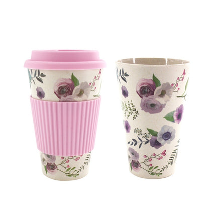 400ML Reusable Bamboo Fibre Coffee Cups Silicone Eco Friendly Travel Coffee Mugs(Pink)-garmade.com