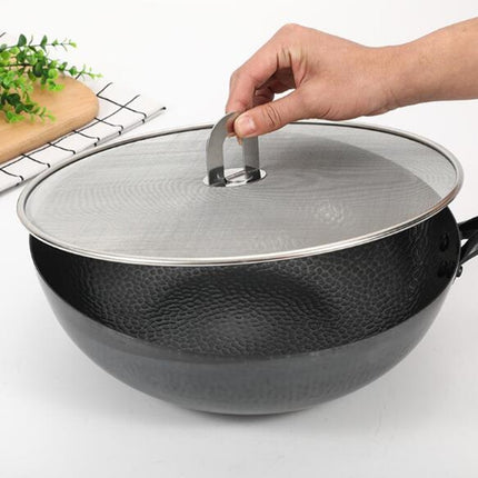 2 PCS Stainless Steel Oil Proof Cover Fried Oil Splash Proof Net Cover Pizza Tray Kitchen Gadget, Size:33cm(Stainless steel)-garmade.com