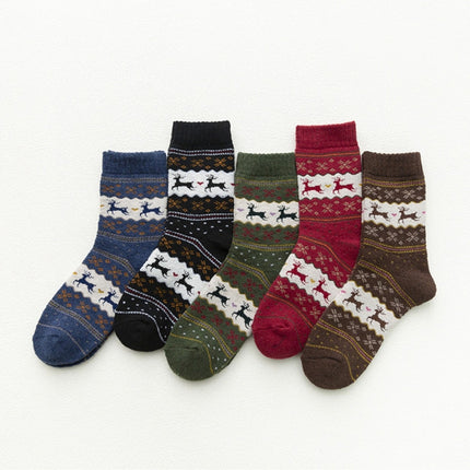 5 Pairs Men and Women Warm Christmas Design Casual Knit Wool Socks Party Supplies，Random Color Delivery-garmade.com