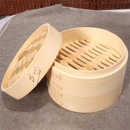 Xiaolongbao Bamboo Steamer Household Steamed Dumpling Cage Drawer Multi Layer Deepened Bamboo Steaming Rack, Size:10cm Cover-garmade.com