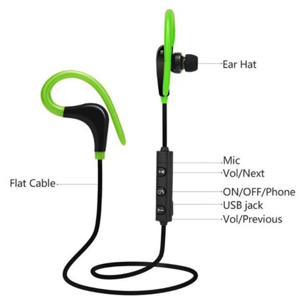 AiWei BT-01 Wireless Bluetooth Earphone with Microphone Hook Sports Earphone(Green)-garmade.com