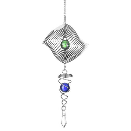 Crystal Stainless Steel Mirror Three-dimensional Rotating Wind Chime(Diamond)-garmade.com