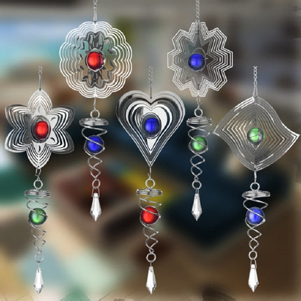 Crystal Stainless Steel Mirror Three-dimensional Rotating Wind Chime(Diamond)-garmade.com