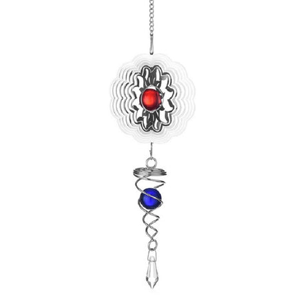 Crystal Stainless Steel Mirror Three-dimensional Rotating Wind Chime(Sun)-garmade.com