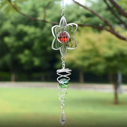 Crystal Stainless Steel Mirror Three-dimensional Rotating Wind Chime(Heart-shaped)-garmade.com