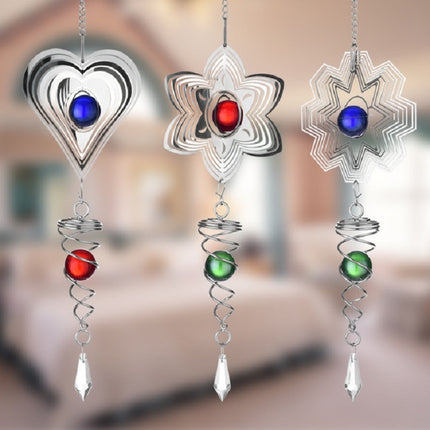 Crystal Stainless Steel Mirror Three-dimensional Rotating Wind Chime(Snowflake)-garmade.com